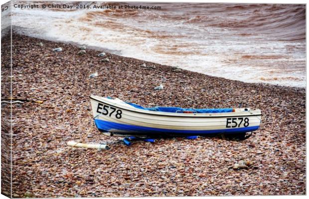 Boat on Budleigh Salterton Beach Canvas Print by Chris Day
