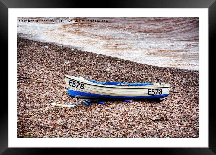 Boat on Budleigh Salterton Beach Framed Mounted Print by Chris Day