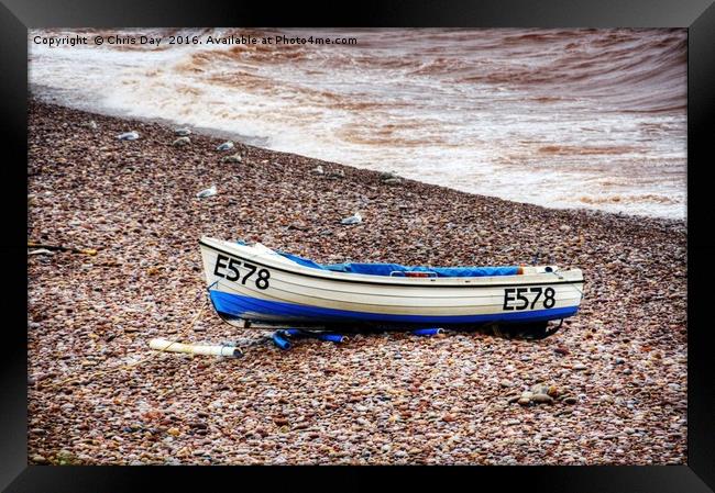 Boat on Budleigh Salterton Beach Framed Print by Chris Day