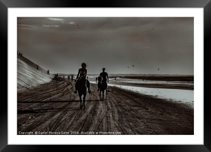 Young Couple Riding Horses at the Beach Framed Mounted Print by Daniel Ferreira-Leite