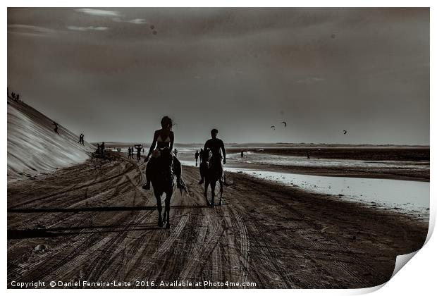 Young Couple Riding Horses at the Beach Print by Daniel Ferreira-Leite