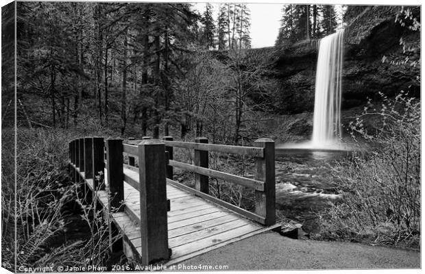 Lower South Falls with footbridge. Canvas Print by Jamie Pham