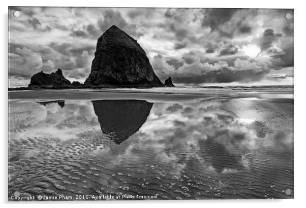 Cannon Beach with storm clouds in Oregon Acrylic by Jamie Pham