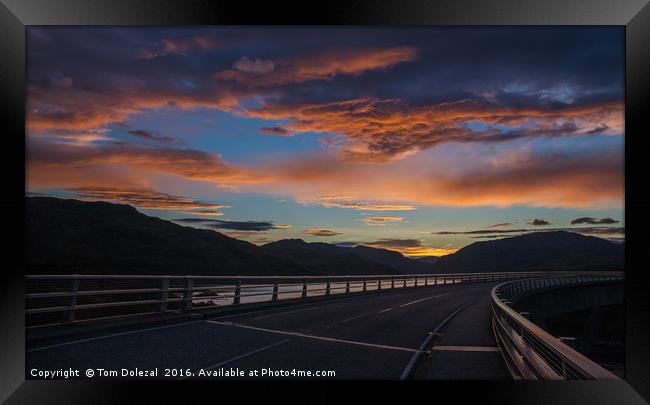 Dawn at Kylesku bridge Framed Print by Tom Dolezal