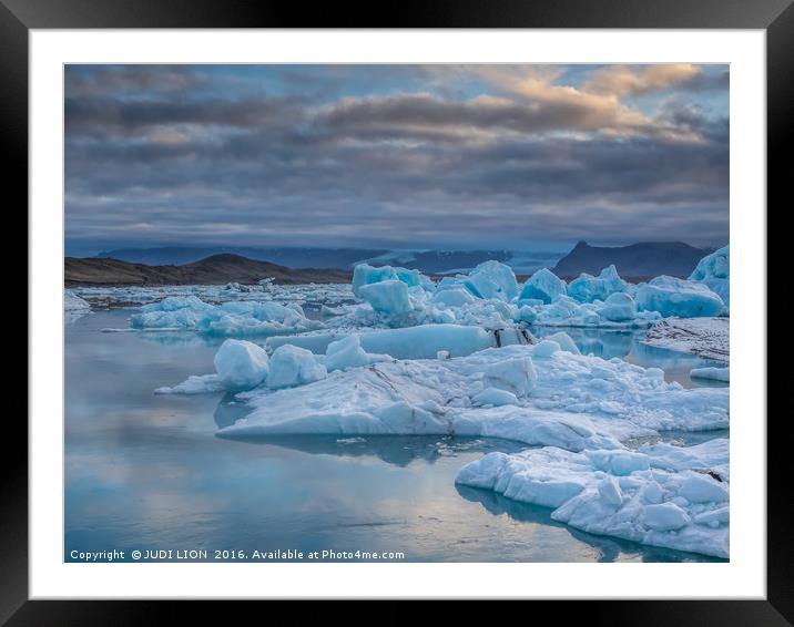 The blue hour at Jokulslaron Ice Lagoon Framed Mounted Print by JUDI LION