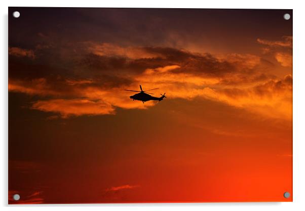 Helicopter At Sunset Acrylic by Ian Jeffrey
