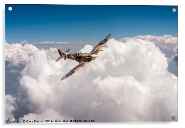 Spitfire above clouds Acrylic by Gary Eason