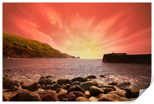 Cornish Sunset in Lamorna Cove Print by Rob Lester