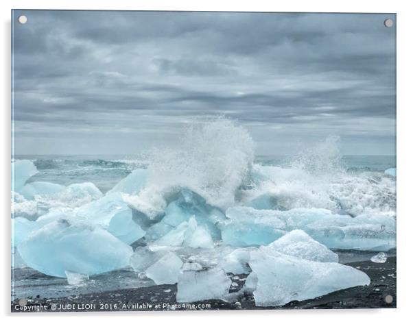 Waves breaking over blocks of ice Acrylic by JUDI LION