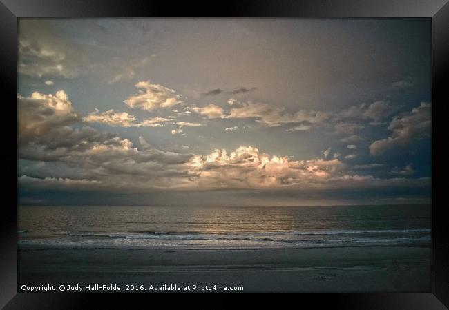 Sundown at the Shore Framed Print by Judy Hall-Folde