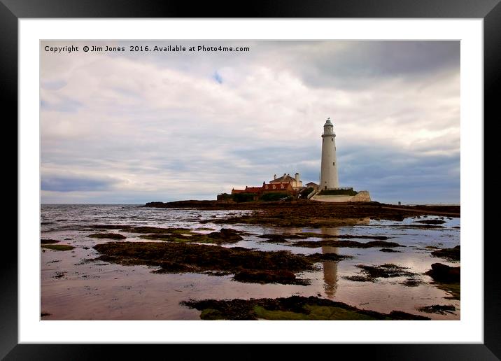 St Mary's Island and Lighthouse Framed Mounted Print by Jim Jones