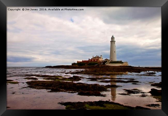St Mary's Island and Lighthouse Framed Print by Jim Jones