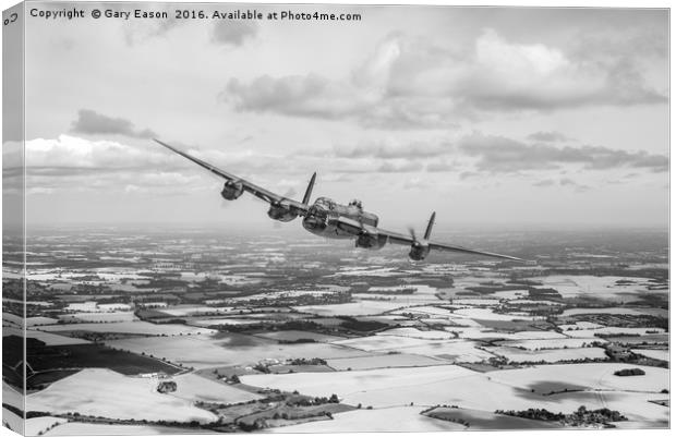 Home stretc: Lancaster over England, B&W version Canvas Print by Gary Eason