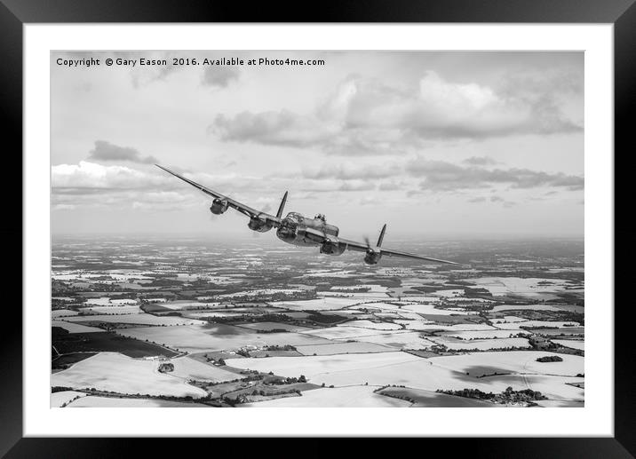 Home stretc: Lancaster over England, B&W version Framed Mounted Print by Gary Eason