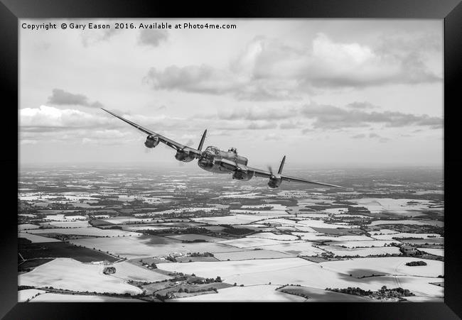 Home stretc: Lancaster over England, B&W version Framed Print by Gary Eason