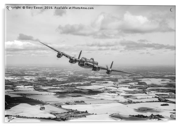 Home stretc: Lancaster over England, B&W version Acrylic by Gary Eason