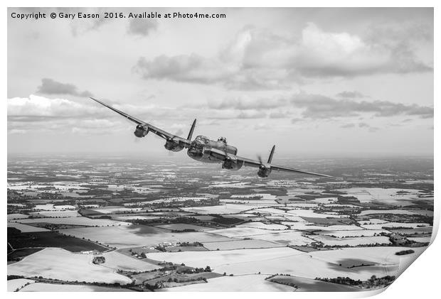 Home stretc: Lancaster over England, B&W version Print by Gary Eason