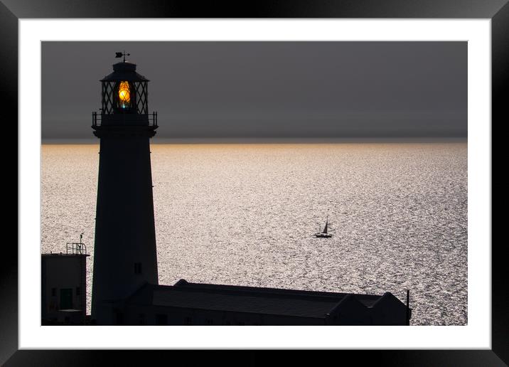 Sailing past South Stack lighthouse, Anglesey Framed Mounted Print by geoff shoults