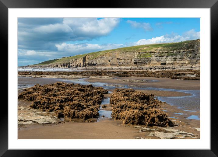 Dunraven Bay Southerndown on a sunny afternoon Framed Mounted Print by Nick Jenkins