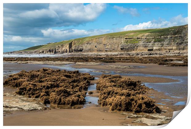 Dunraven Bay Southerndown on a sunny afternoon Print by Nick Jenkins