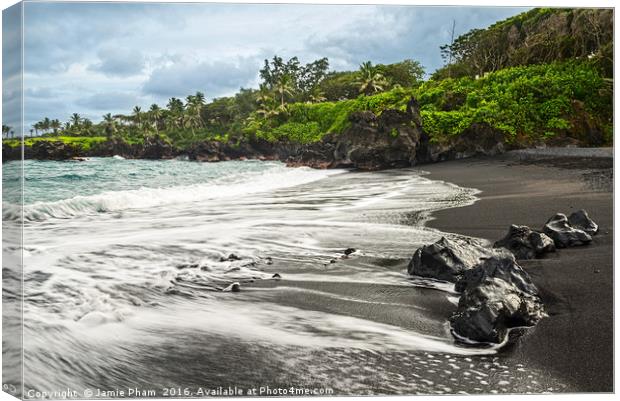 The exotic and famous Black Sand Beach of Maui Canvas Print by Jamie Pham