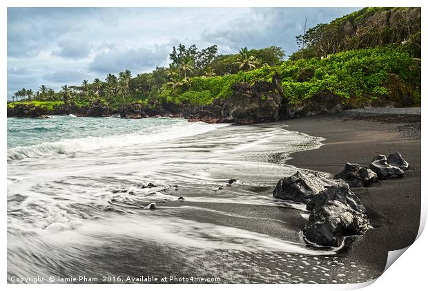 The exotic and famous Black Sand Beach of Maui Print by Jamie Pham