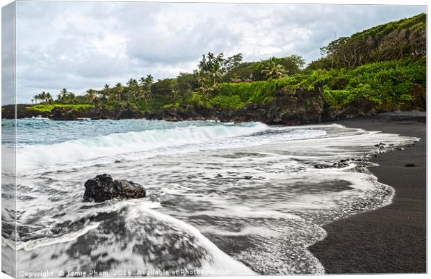The exotic and famous Black Sand Beach of Maui Canvas Print by Jamie Pham