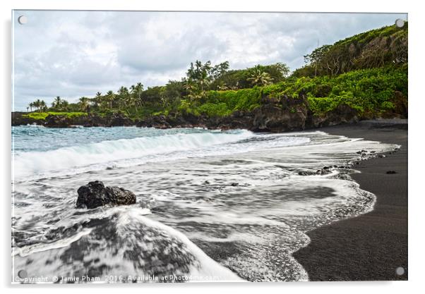 The exotic and famous Black Sand Beach of Maui Acrylic by Jamie Pham
