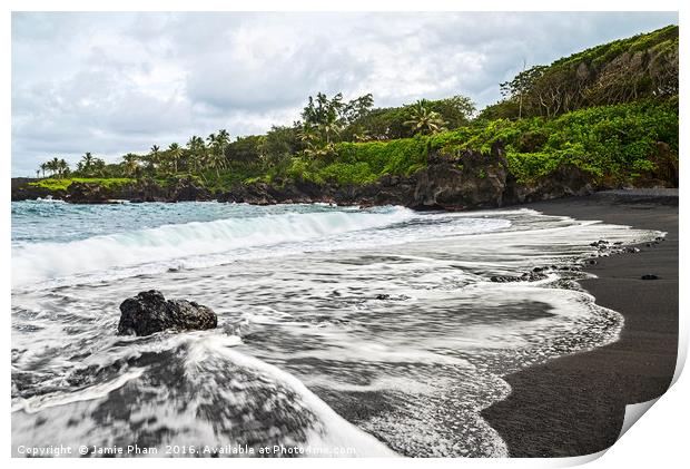 The exotic and famous Black Sand Beach of Maui Print by Jamie Pham
