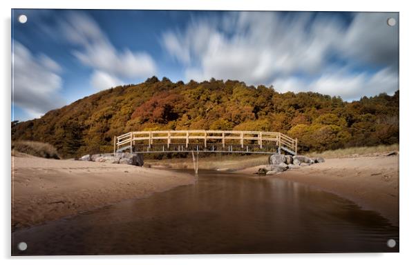 Oxwich Bay river footbridge Acrylic by Leighton Collins
