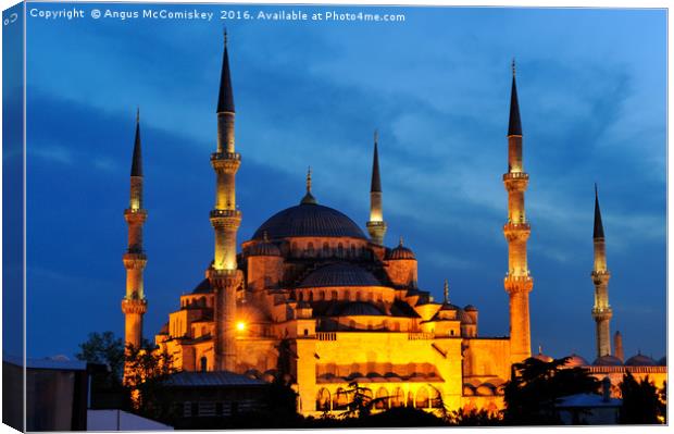 Blue Mosque at twilight Canvas Print by Angus McComiskey