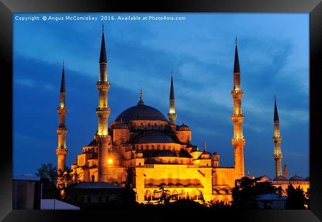 Blue Mosque at twilight Framed Print by Angus McComiskey