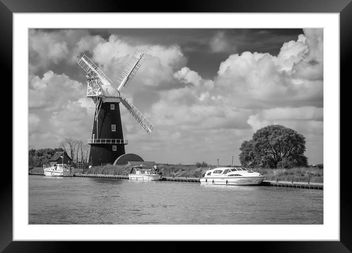 Norfolk Broads windmill and boats Framed Mounted Print by George Cairns