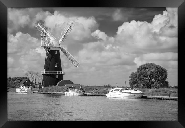 Norfolk Broads windmill and boats Framed Print by George Cairns