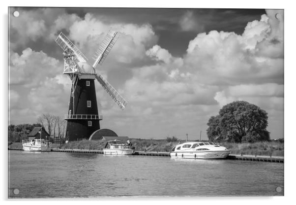 Norfolk Broads windmill and boats Acrylic by George Cairns