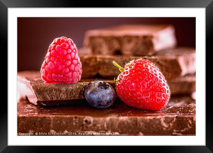 Berries on chocolate (reload) Framed Mounted Print by Silvio Schoisswohl