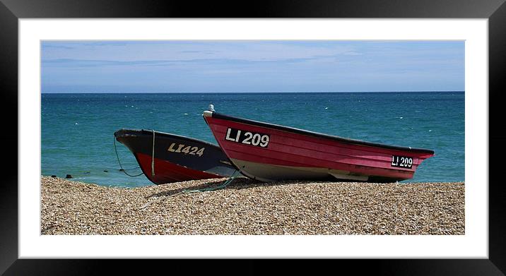 boats in red and blue Framed Mounted Print by Donna Collett