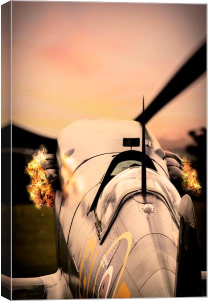 Supermarine Spitfire Spitting Fire Canvas Print by J Biggadike
