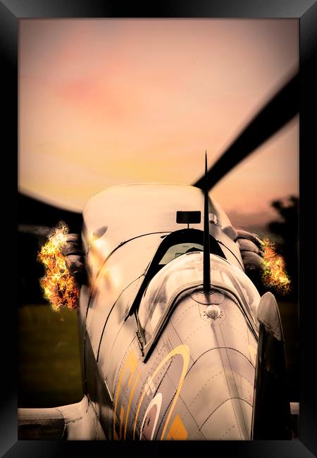 Supermarine Spitfire Spitting Fire Framed Print by J Biggadike