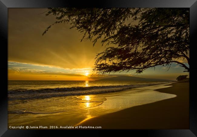 Spectacular beach sunset in the town of Lahaina on Framed Print by Jamie Pham