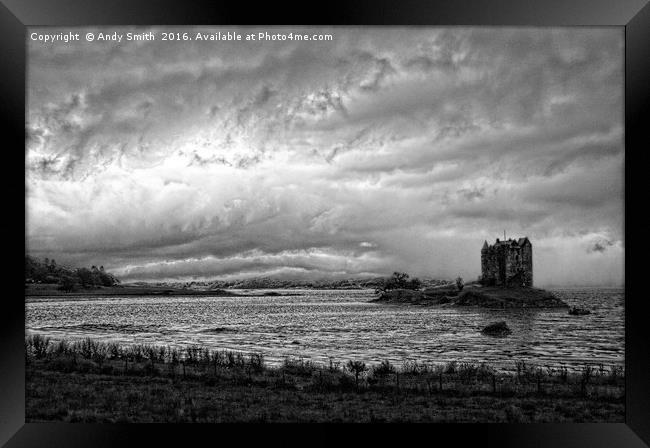 Stormy skies over Castle Stalker Framed Print by Andy Smith