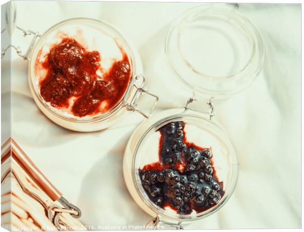 Jars Of No Bake Cheesecake With Blueberry And Stra Canvas Print by Radu Bercan