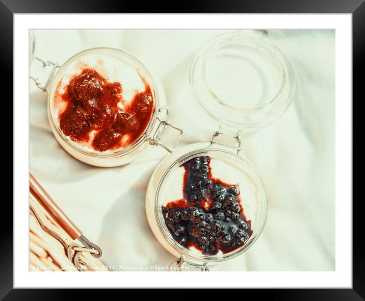 Jars Of No Bake Cheesecake With Blueberry And Stra Framed Mounted Print by Radu Bercan