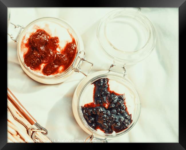 Jars Of No Bake Cheesecake With Blueberry And Stra Framed Print by Radu Bercan
