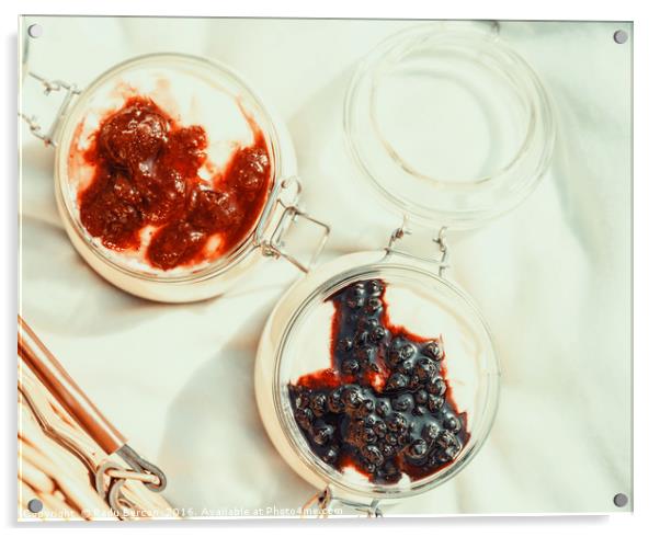 Jars Of No Bake Cheesecake With Blueberry And Stra Acrylic by Radu Bercan