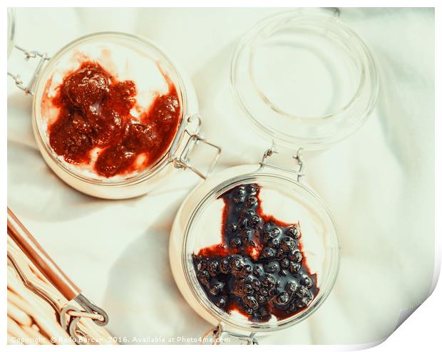 Jars Of No Bake Cheesecake With Blueberry And Stra Print by Radu Bercan