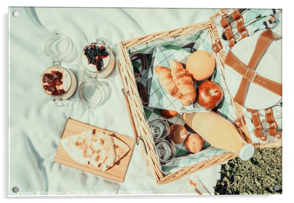 Picnic Basket With Fruits, Orange Juice, Croissant Acrylic by Radu Bercan