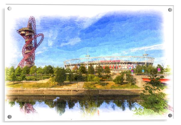 West Ham FC  Stadium And The Arcelormittal Orbit A Acrylic by David Pyatt