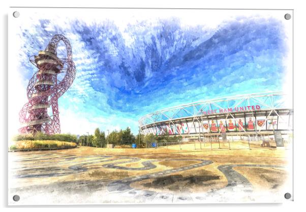 West Ham FC  Stadium And The Arcelormittal Orbit   Acrylic by David Pyatt