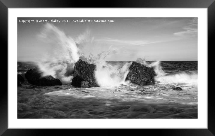 Breaking water mono Framed Mounted Print by andrew blakey